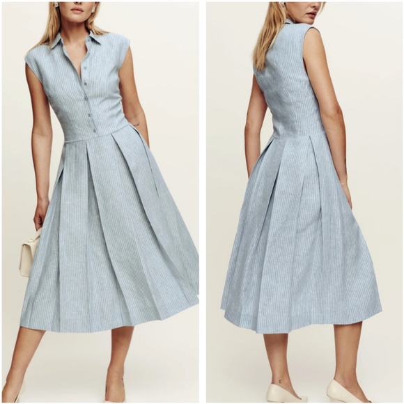 Reformation Dresses & Skirts - NEW Reformation Prim Linen Midi Dress - Blue White Stripes Casual